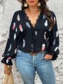 SHEIN CURVE+ Plus Size Women's Down Printed Shirt