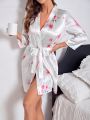 Flower Printed Robe With Waist Belt