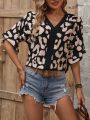 Women'S Loose Fit Printed V-Neck Casual Shirt