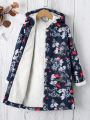 Tween Girl Floral Print Plush Lined Hooded Coat