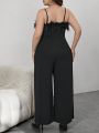 SHEIN Privé Plus Fuzzy Trim Cami Jumpsuit Without Belt