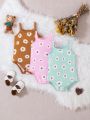 SHEIN 3pcs/Set Baby Girls' Casual Daily Wear Cute Daisy Print Romper