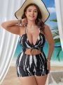 SHEIN Swim Vcay Plus Size Tie Dye Pattern Cutout One-Piece Swimsuit With Knot Front Detail Music Festival