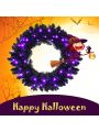 Costway 24inch Pre-lit Christmas Halloween Wreath Black w/ 35 Purple LED Lights