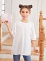 SHEIN 1pc Knitted Heart Pattern Round Neck Super Loose Casual T-Shirt For Tween Girls, Sold Separately ( Mommy And Me Matching Outfits)