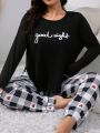 Plus Size Versatile Black And White Checkered Heart Pajamas