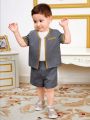 SHEIN Unisex Infant Short Sleeve Patchwork Shirt Elastic Waist Shorts Set