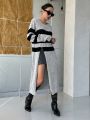 DAZY Women's Striped Split-hem Long Sweater