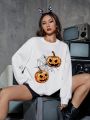 SHEIN EZwear Halloween Print Drop Shoulder Sweatshirt