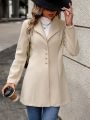 Women's Turn-down Collar Long Sleeve Woolen Coat