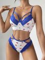 Women'S Wireless Lace Trim Hollow Out Sexy Lingerie Set