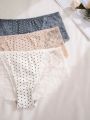 2pcs Polka Dot & Lace Splice Triangle Panties