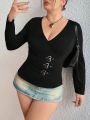 Women's Plus Size Metallic Buckle T-shirt