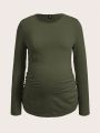 SHEIN Solid Color Maternity Long Sleeve T-shirt With Pleats