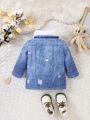 Baby Girl Borg Collar Ripped Denim Effect Teddy Lined Coat Without Sweater