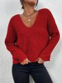 SHEIN Frenchy V-neck Loose Fit Drop Shoulder Sweater Pullover