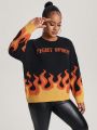 Lsscid Letter & Flame Print Sweater