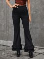 SHEIN Privé Solid Flared Trouser Pants