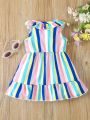 Baby Girls' Cute Striped Lace Trim Sleeveless Dress For Spring And Summer