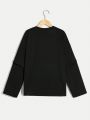 SHEIN Boys' Casual Letter Print Pattern Sleeves Ripped 2 In 1 Pullover Knitted T-Shirt