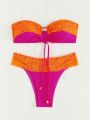 SHEIN Swim Vcay Ladies' Lace Patchwork Bandeau Bikini Set