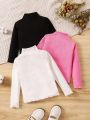 3pcs Young Girl Mock Neck Lettuce Trim Tee