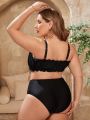 SHEIN Swim Vcay Plus Size Solid Color Swimwear Bikini Top With Thin Shoulder Straps