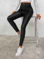 SHEIN Essnce Pu Leather Skinny Pants With Zipper Fly