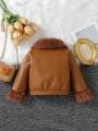 Toddler Girls' Stylish Cool Collar Leather Jacket For Autumn