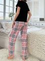 Women's Letter Print Plaid Pajama Set