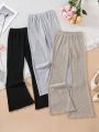 SHEIN Kids EVRYDAY Big Girls' Comfortable Knitted 3-piece Set Including Long Pants For Autumn And Winter