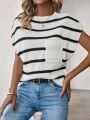 SHEIN Essnce Women'S Striped Knit Top With Round Neck