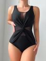 SHEIN Swim SXY Solid Color Mesh Monokini Swimsuit