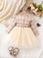 Baby Girls' Elegant Plaid Dress, Casual And Versatile