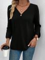 Women's Casual Loose Fit T-shirt With Button Detail In Solid Color