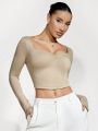 SHEIN BASICS Women'S Sweetheart Neck Long Sleeve T-Shirt