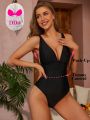 SHEIN DD+ One-Piece Solid Color Swimsuit For Women