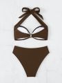 SHEIN Swim BAE Ruched Halter Bikini Swimsuit