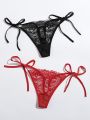 2pack Floral Lace Tie Side Thong Set