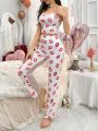 Women's Lip Print Pattern Cami Pajama Set