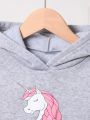 SHEIN Kids EVRYDAY 2pcs Toddler Girls' Cute Star & Unicorn Printed Sweatshirt And Slim Fit Leggings Set For Spring And Autumn