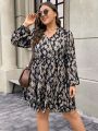 SHEIN LUNE Plus Size Printed Lantern Sleeve Dress