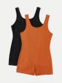 Plus 2pcs Solid Tank Romper