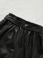SHEIN Kids FANZEY Tween Girl Paperbag Waist Belted PU Leather Shorts