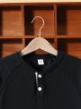 SHEIN Tween Boy Raglan Sleeve Half Button Polo Shirt