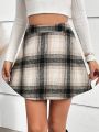 SHEIN LUNE Women'S Checked A-Line Skirt
