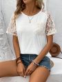 Ladies' Lace Patchwork Short Sleeve T-Shirt