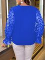 SHEIN Privé Plus Size Long Sleeve Shirt With Sequin And Butterfly Applique Decorated Notched V-neck