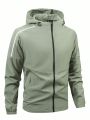 Men'S Hooded Sporty Jacket With Letter Pattern, Zipper Closure & Drawstring