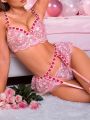 Women'S Valentine'S Day Embroidered Mesh Sexy Lingerie Set